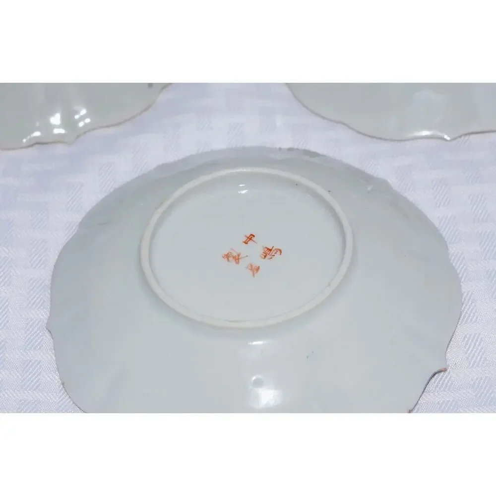 3 - Kutani Japanese Birds Egg Shell Scalloped Porcelain Dessert Plates